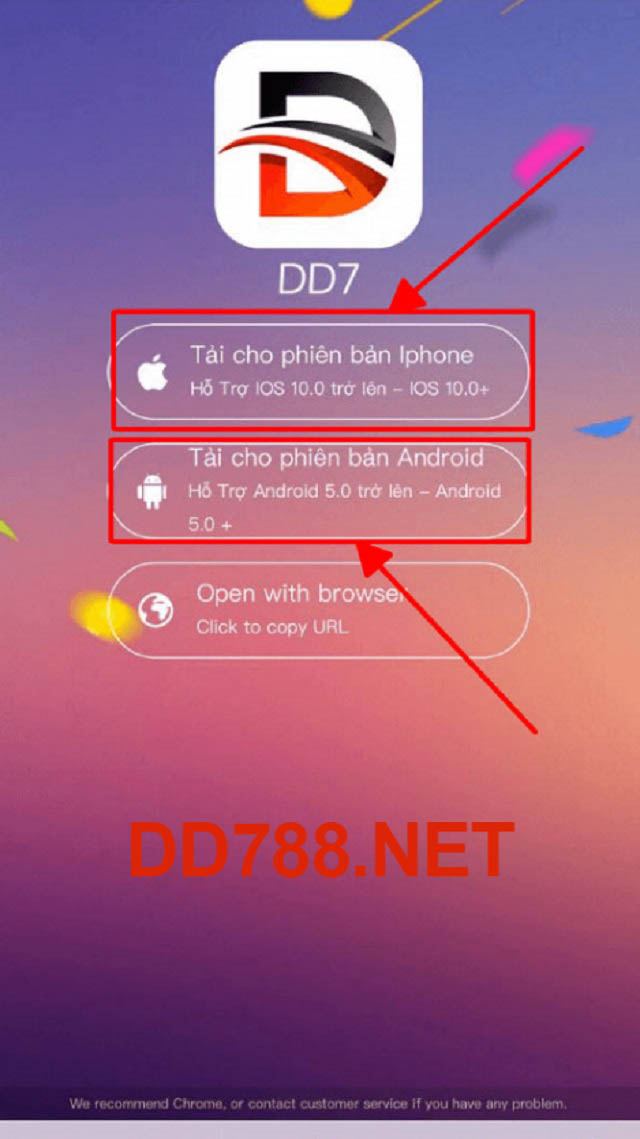 Chọn phiên bản ứng dụng để tải app DD7 về